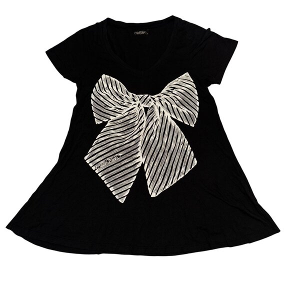 Like new! Lauren Moshi Oversized White Bow Graphic Tee | Size Small - Picture 1 of 7